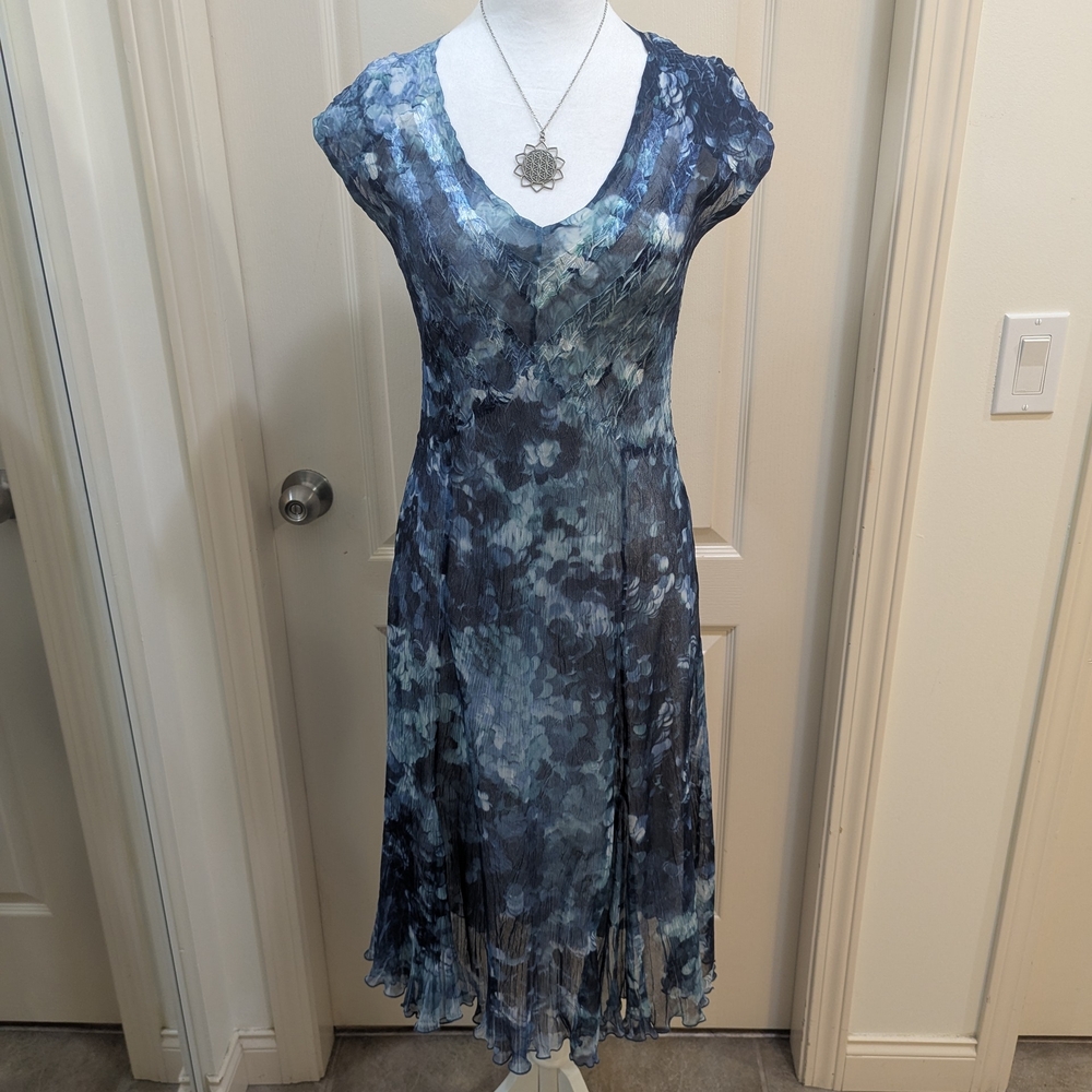 Komarov Blue Floral Watercolor Midi Dress